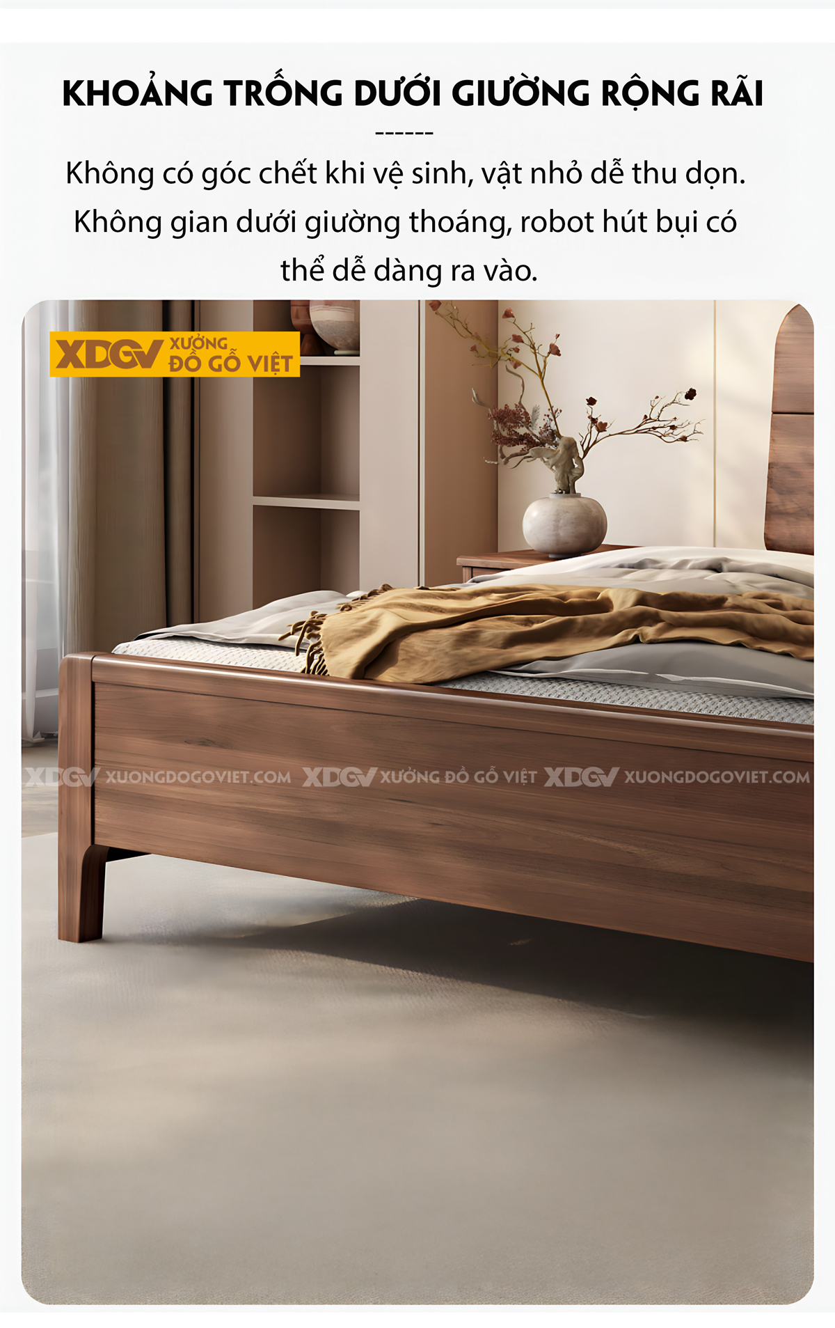 Giường Gỗ Lim Hiện Đại Chân Cao Đầu Ốp Nệm Rút Múi Sọc Dọc