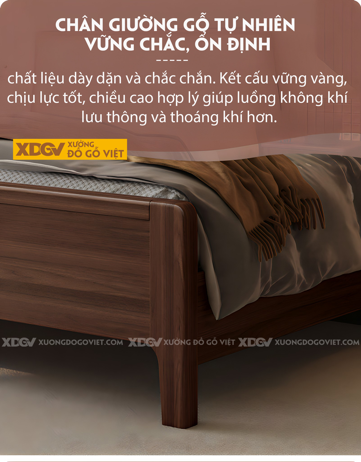 Giường Gỗ Lim Hiện Đại Chân Cao Đầu Ốp Nệm Rút Múi Sọc Dọc