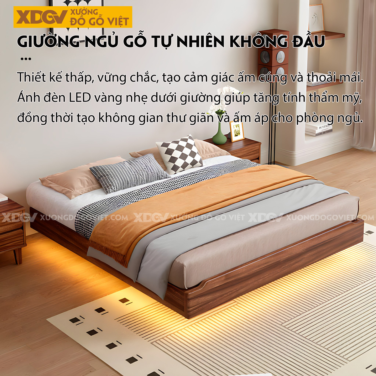 Giường Gỗ Lim Không Đầu Tối Giản Chân Cao Vân Tự Nhiên Đẹp