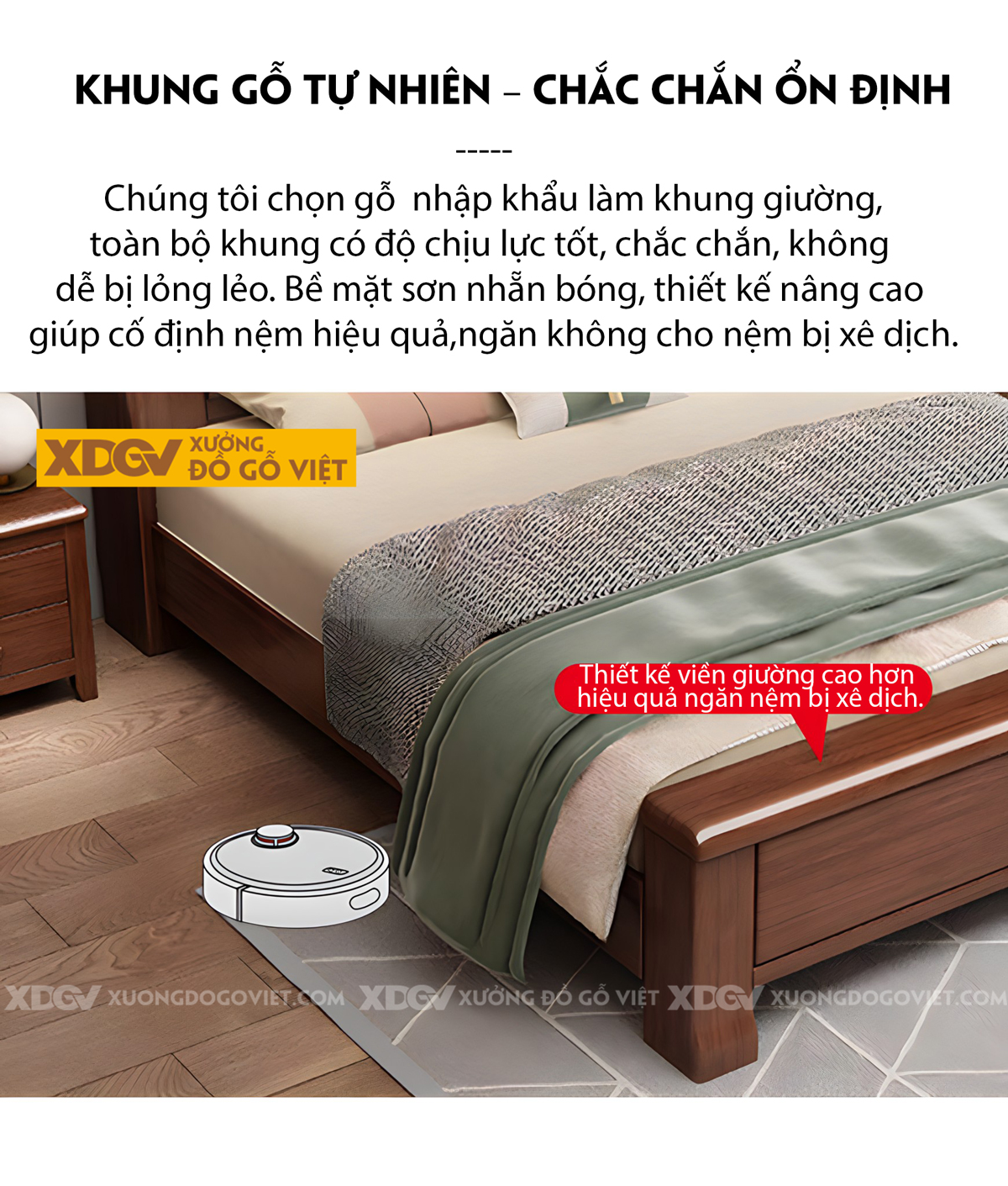 Giường Gỗ Lim Tân Cổ Điển Đầu Uốn Lượn Khung Pano Sọc Dọc