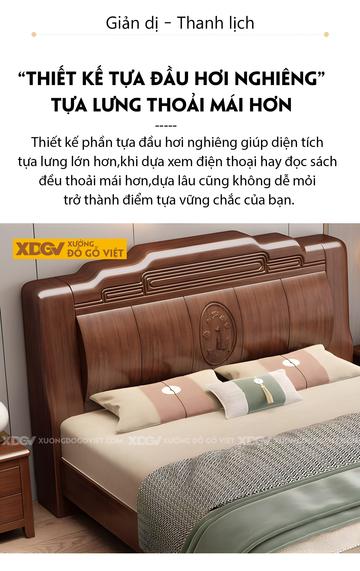 Giường Gỗ Lim Tân Cổ Điển Đầu Uốn Lượn Khung Pano Sọc Dọc