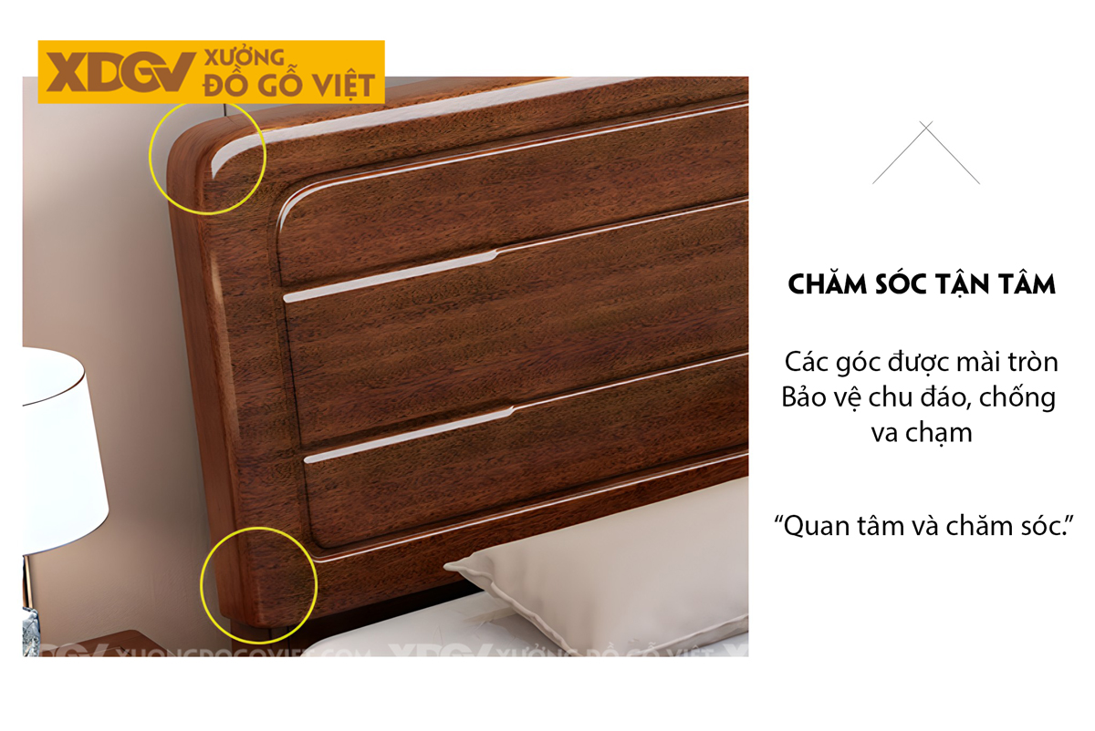 Giường Gỗ Lim Tự Nhiên Bo Góc Đầu Kẻ Chỉ Mỏng Phân Tầng