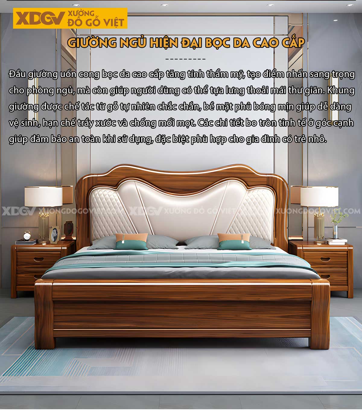 Giường Gỗ Lim Tự Nhiên Tân Cổ Điển Đầu Bọc Nệm Sang Trọng