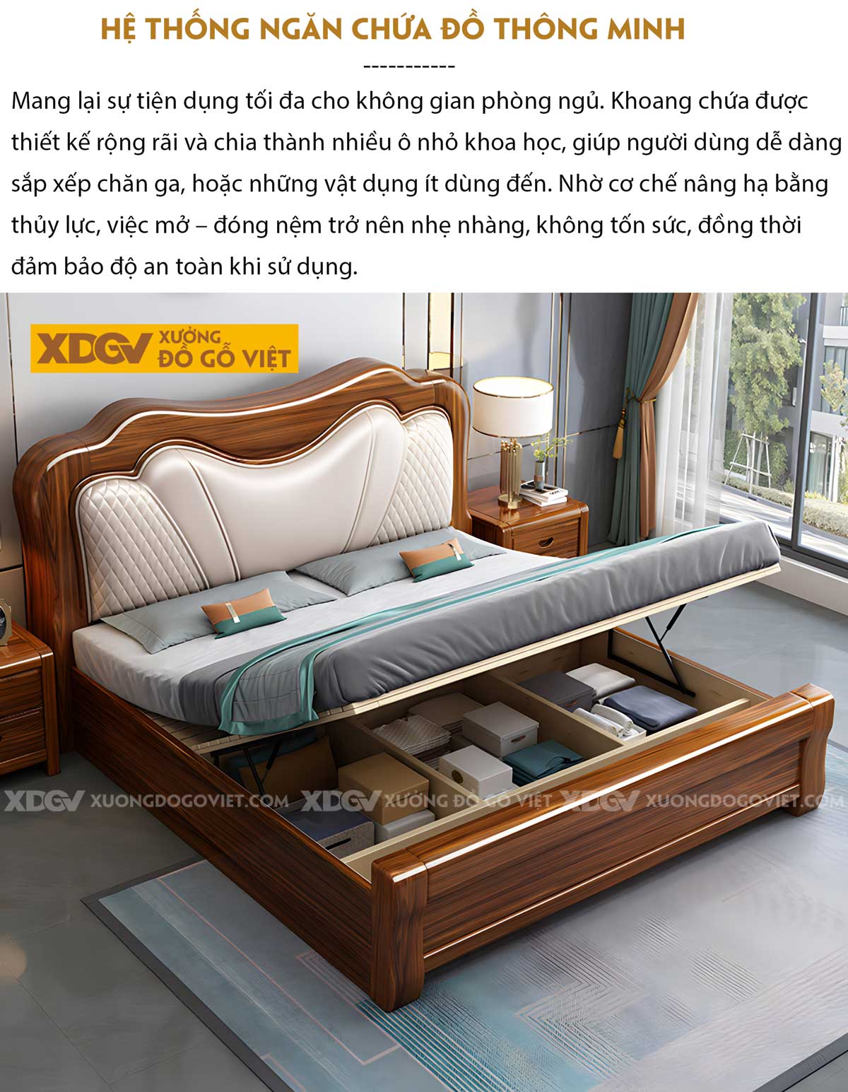 Giường Gỗ Lim Tự Nhiên Tân Cổ Điển Đầu Bọc Nệm Sang Trọng