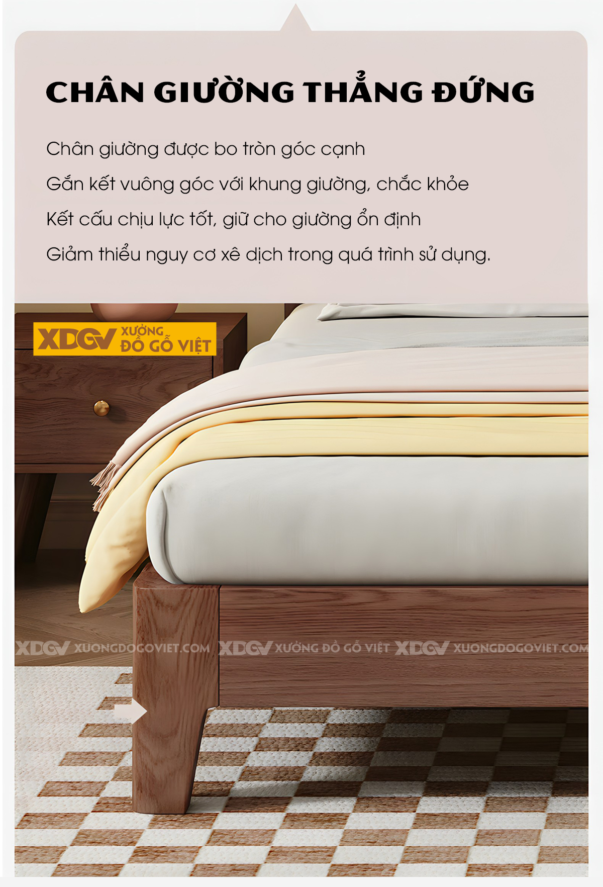 Giường Gỗ Veneer Sồi Japandi Dạng Bệt Có Kệ Sau Đầu Giường