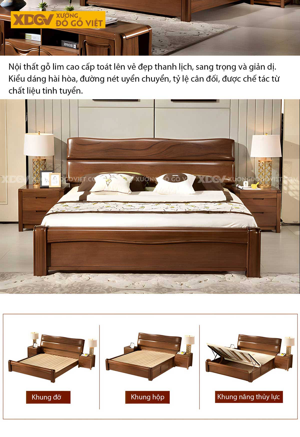 Giường Lim Tân Trung Hoa Gỗ Dày Dặn 2 Tầng Bề Thế Vững Chãi