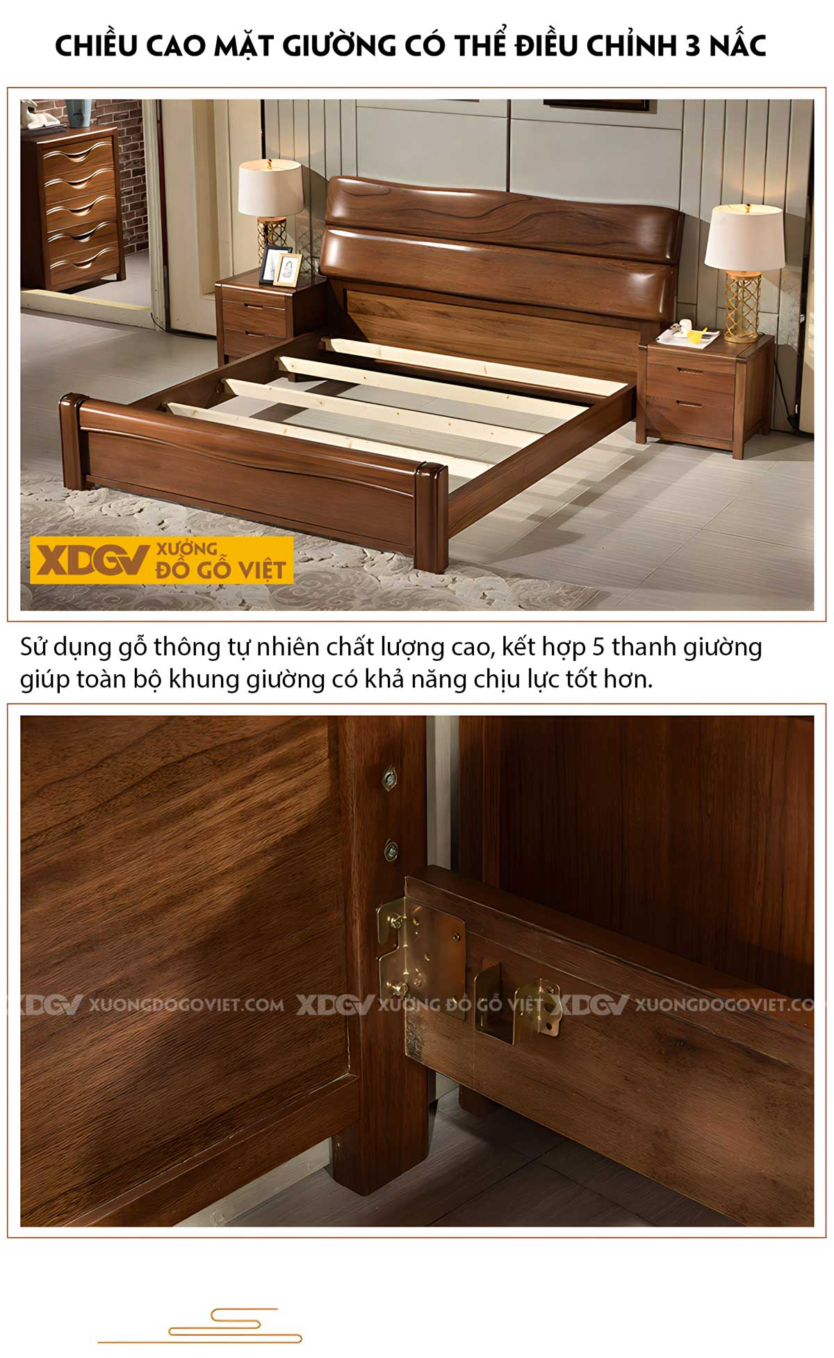 Giường Lim Tân Trung Hoa Gỗ Dày Dặn 2 Tầng Bề Thế Vững Chãi