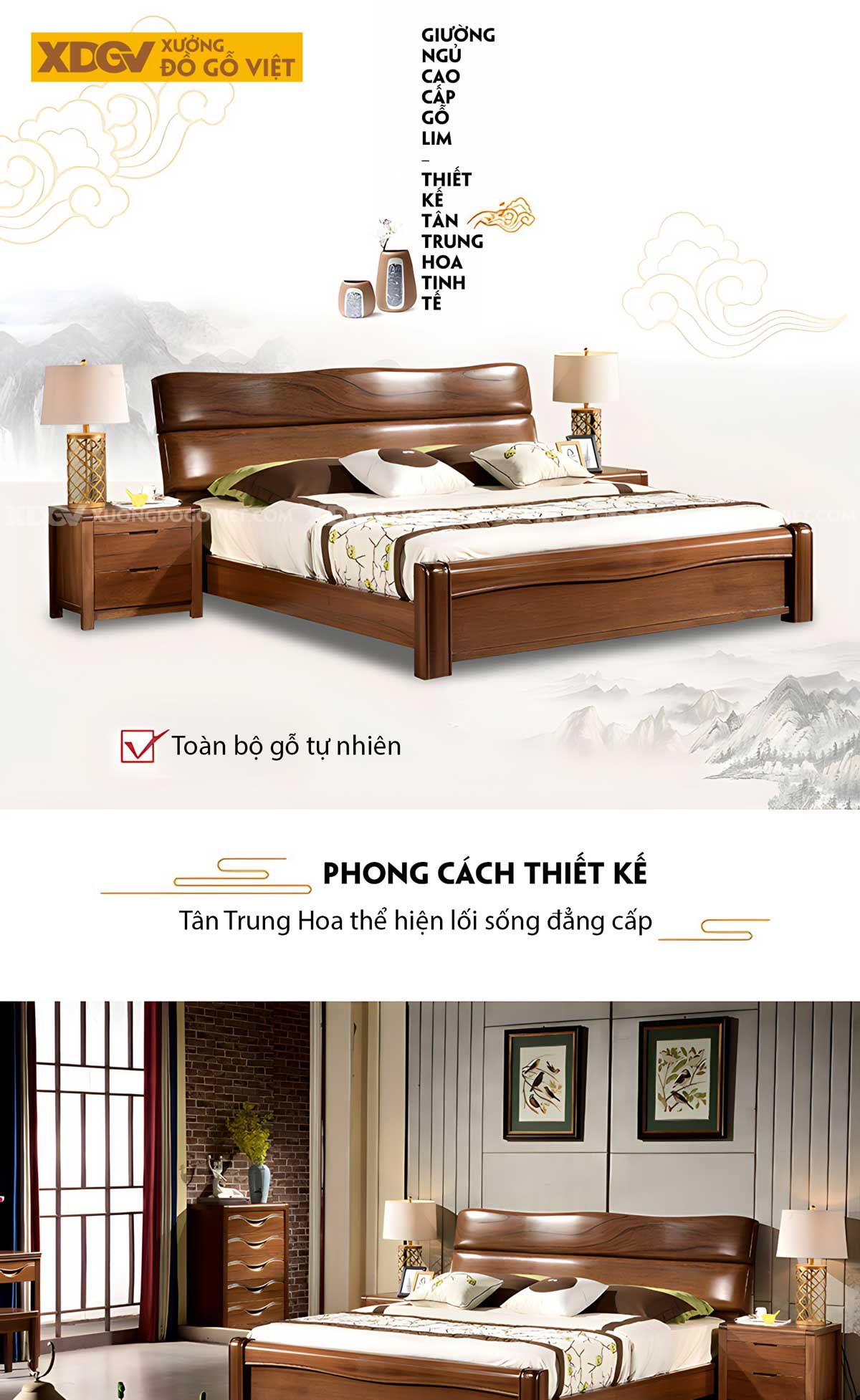 Giường Lim Tân Trung Hoa Gỗ Dày Dặn 2 Tầng Bề Thế Vững Chãi