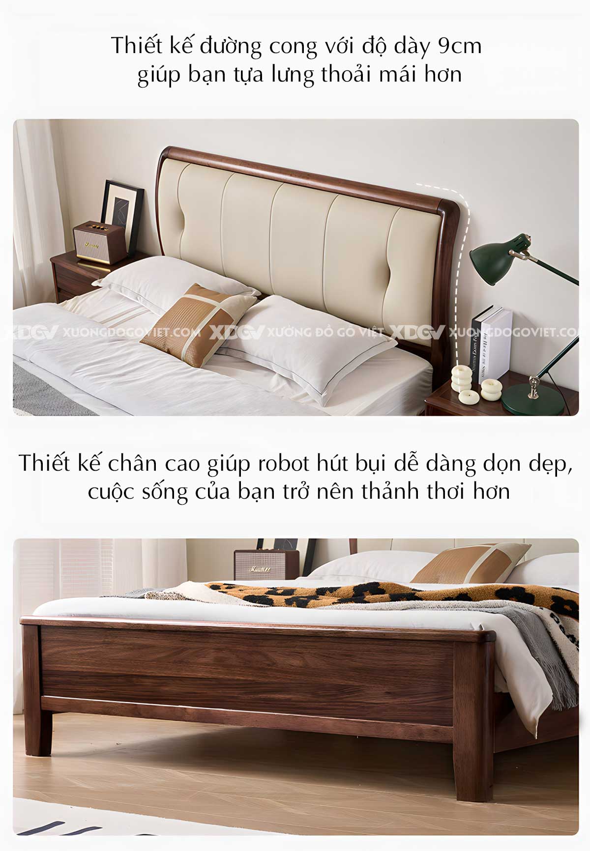 Giường Ngủ Căm Xe Hiện Đại Đầu Bọc Nệm Chỉ Dọc Rút Múi 2 Bên