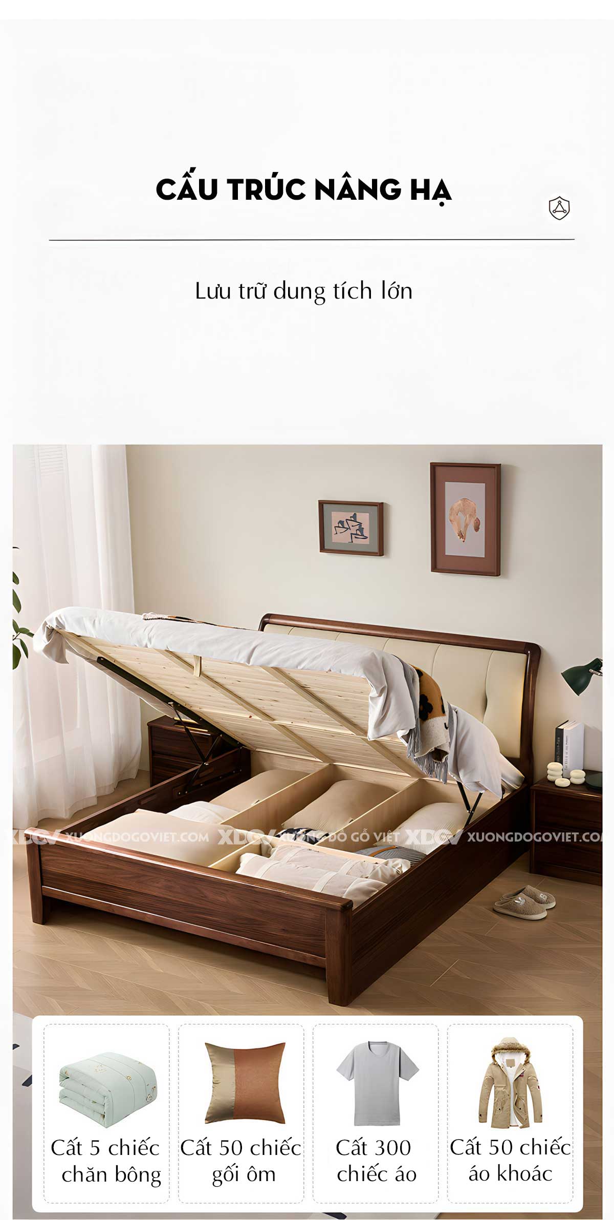 Giường Ngủ Căm Xe Hiện Đại Đầu Bọc Nệm Chỉ Dọc Rút Múi 2 Bên
