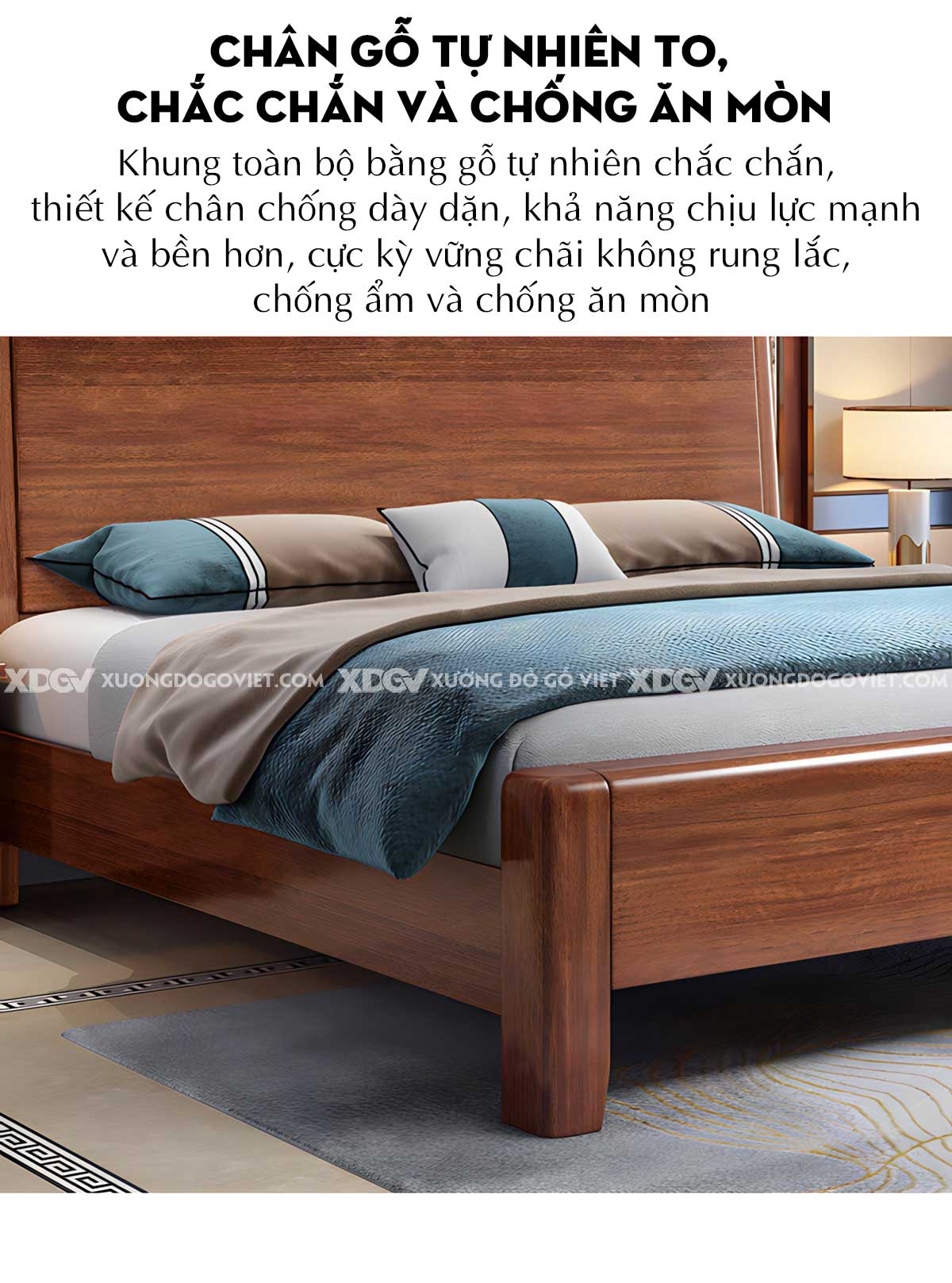 Giường Ngủ Căm Xe Hiện Đại Vững Chãi Mặt Trơn Gỗ Tự Nhiên