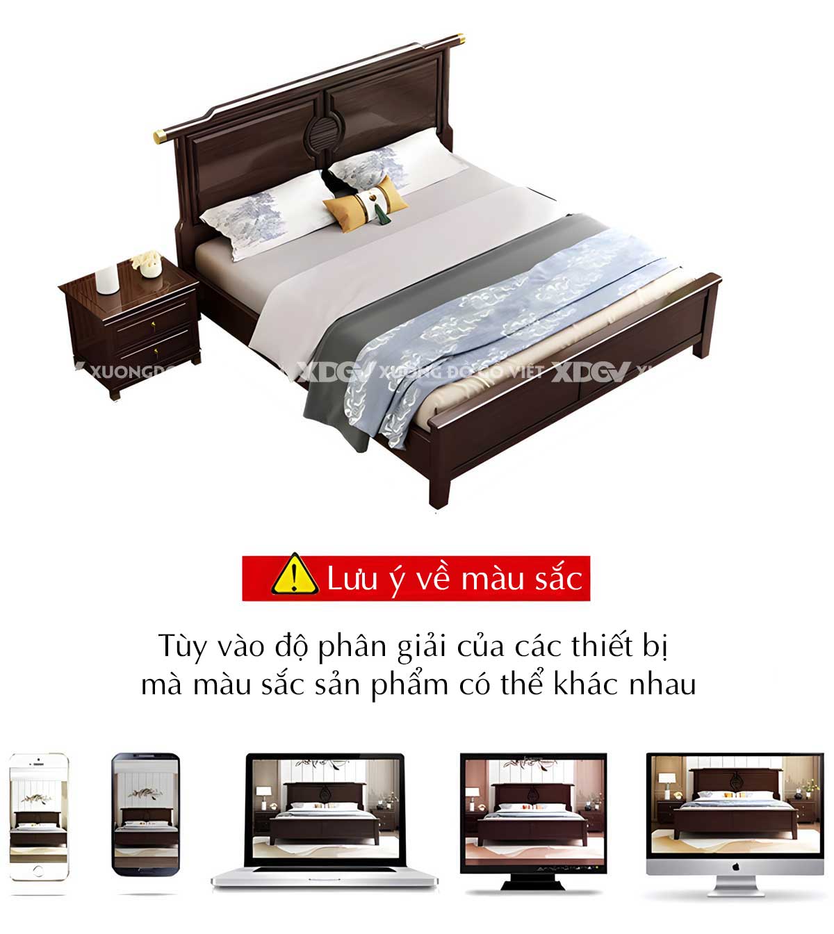 Giường Ngủ Căm Xe Tân Cổ Điển Á Đông Dáng Cung Đình Họa Tiết