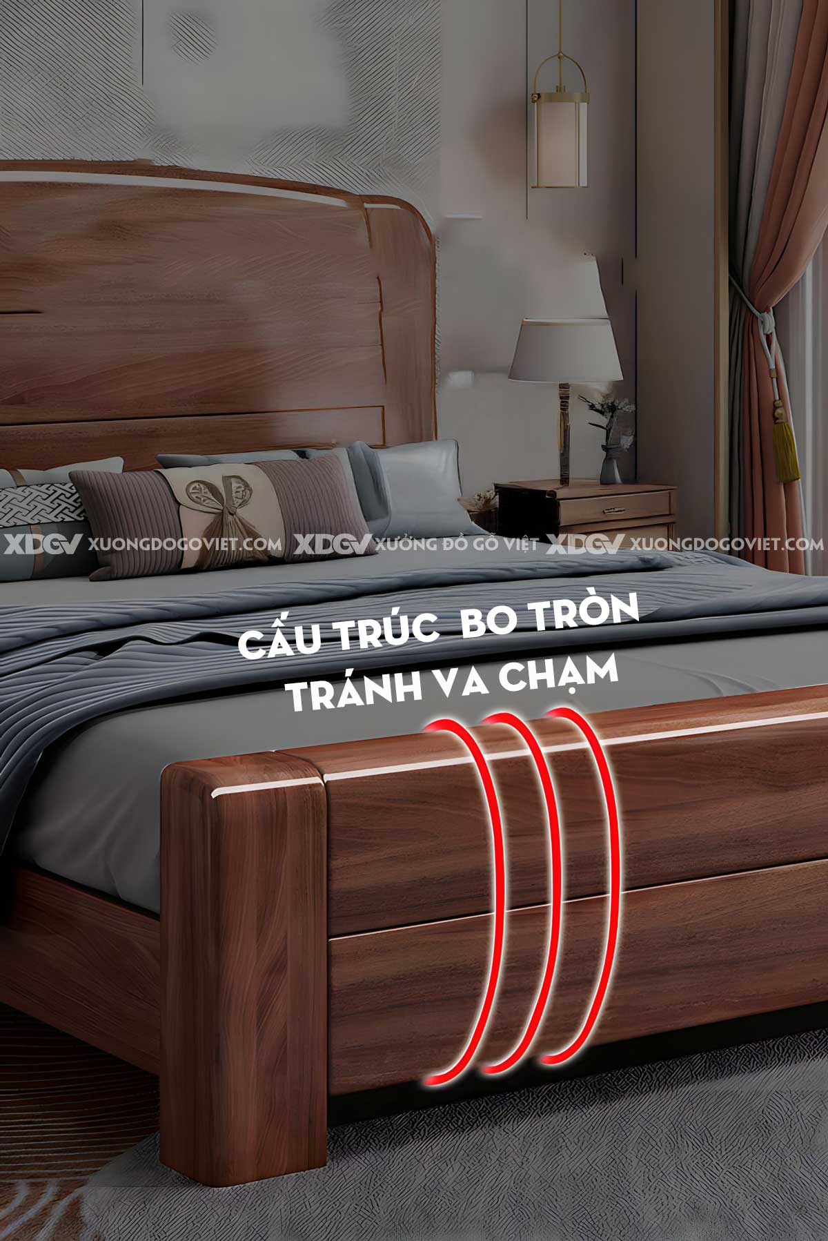 Giường Ngủ Căm Xe Vững Chãi Chân Trụ Tấm Phẳng Phân Tầng