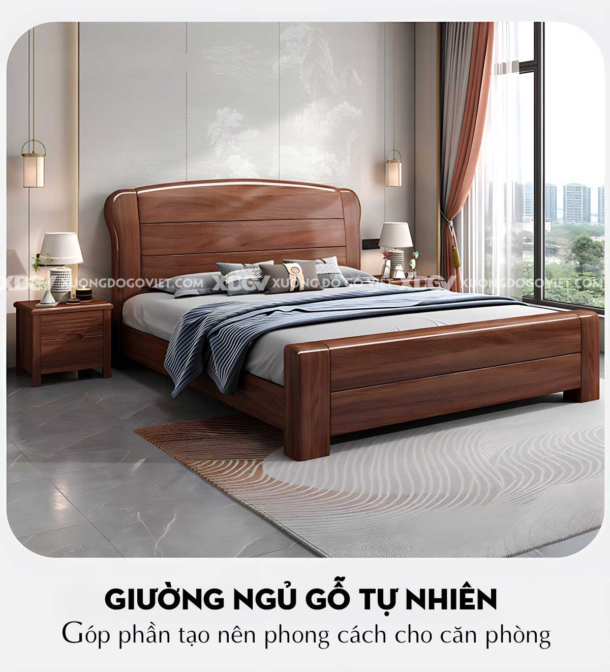 Giường Ngủ Căm Xe Vững Chãi Chân Trụ Tấm Phẳng Phân Tầng