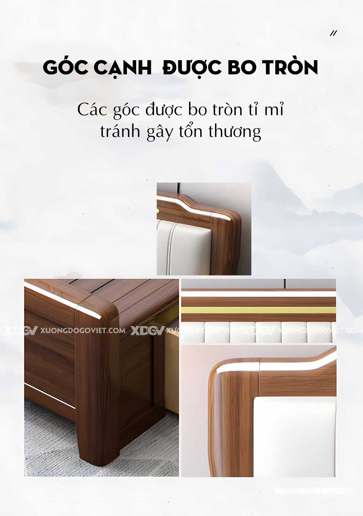 Giường Ngủ Gỗ Căm Xe Thịt Đầu Mái Đình Kẻ Chỉ Vàng Tinh Tế