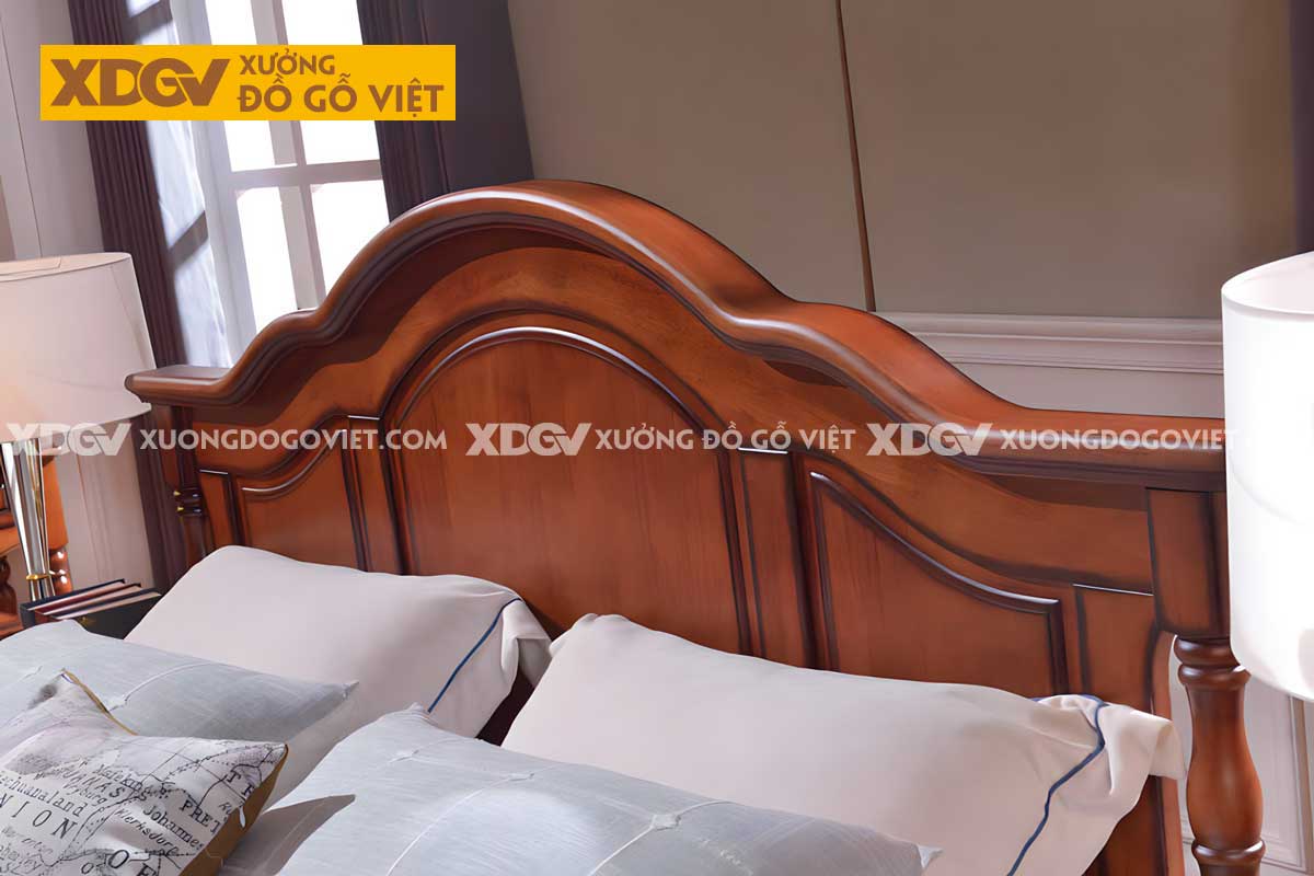 Giường Ngủ Gỗ Căm Xe Tự Nhiên Tân Cổ Điển Chân Tiện Tròn