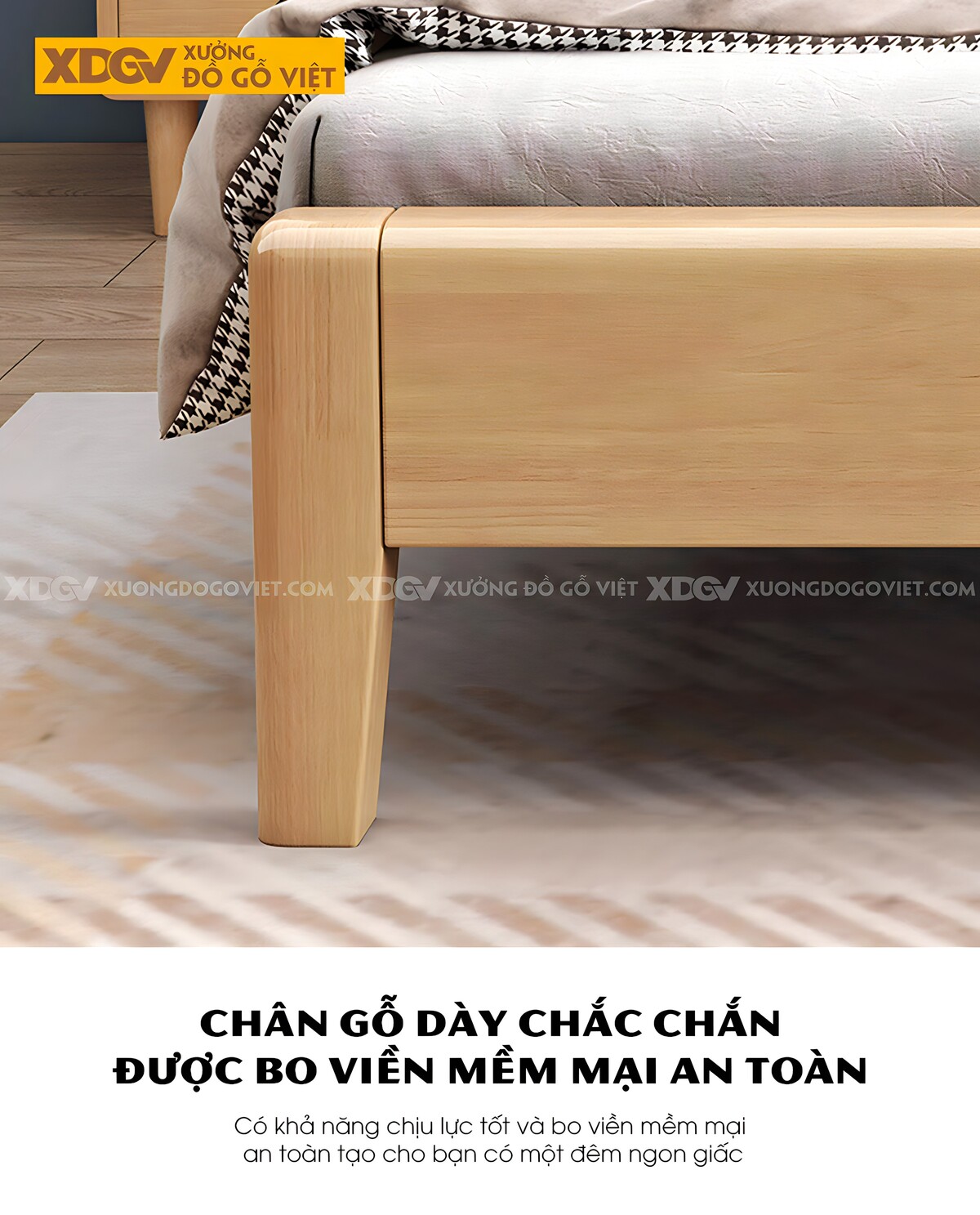 Giường Ngủ Gỗ Cao Su Đầu Bo Tròn Nhiều Ngăn Đựng Có Led