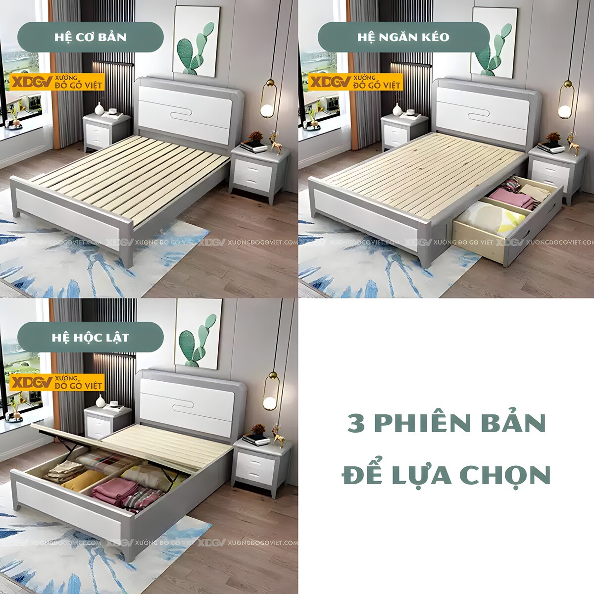 Giường Ngủ Gỗ Cao Su Đầu Panel Rãnh S Trang Trí Góc Vát Cạnh