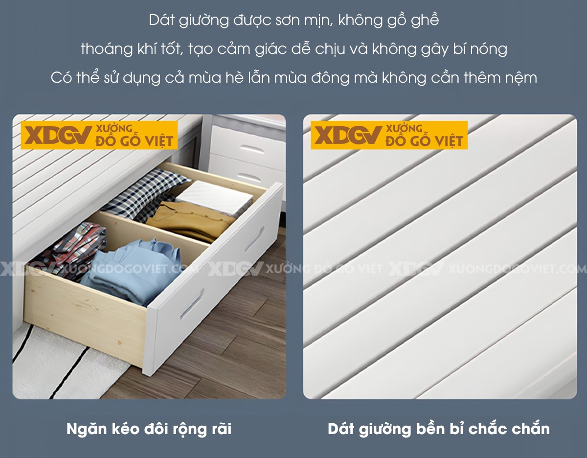 Giường Ngủ Gỗ Cao Su Góc Bo Tròn Mặt Phẳng Trơn Xám Trắng