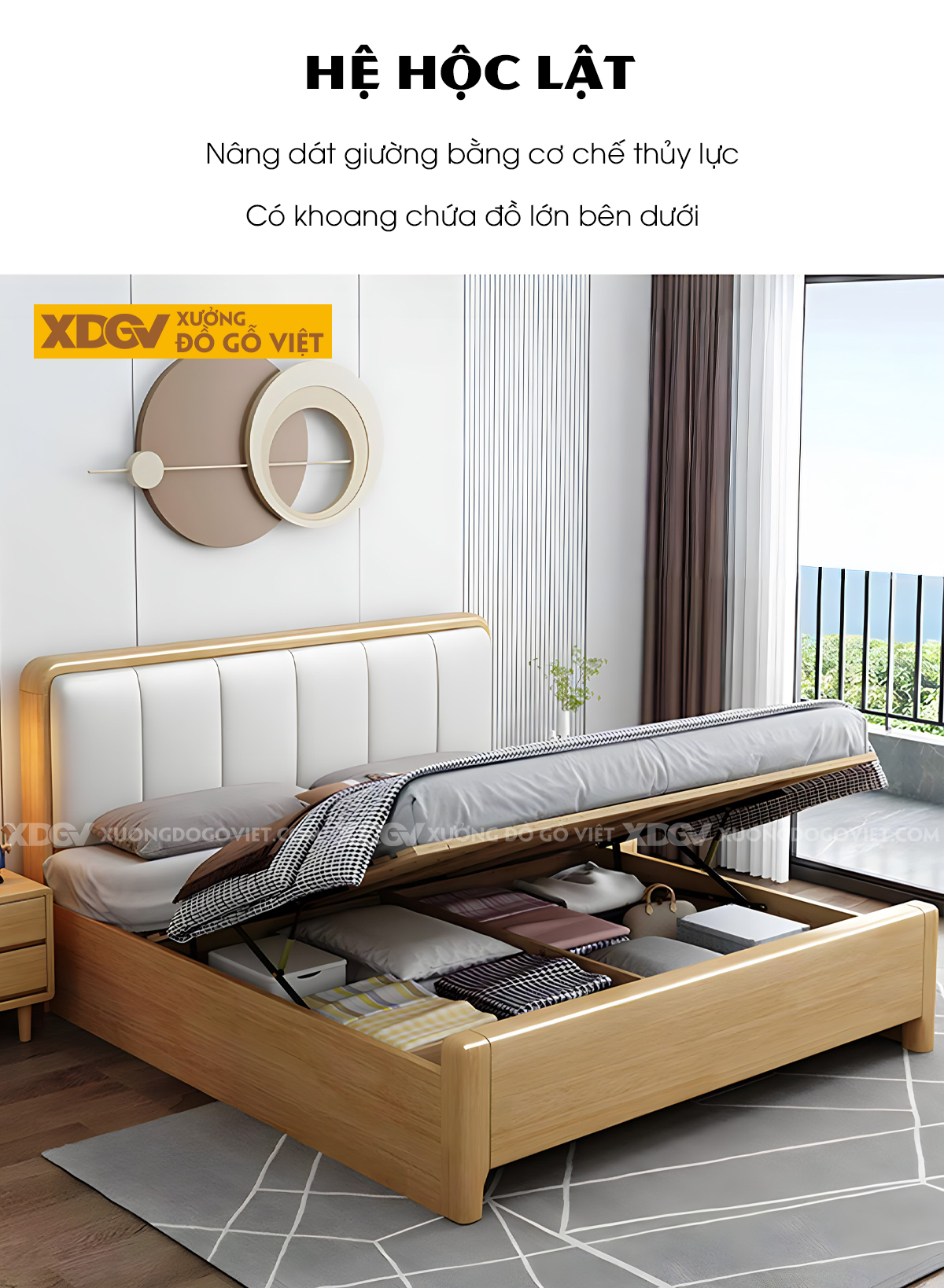 Giường Ngủ Gỗ Cao Su Hiện Đại Đầu Panel Trơn (Hoặc Bọc Nệm)