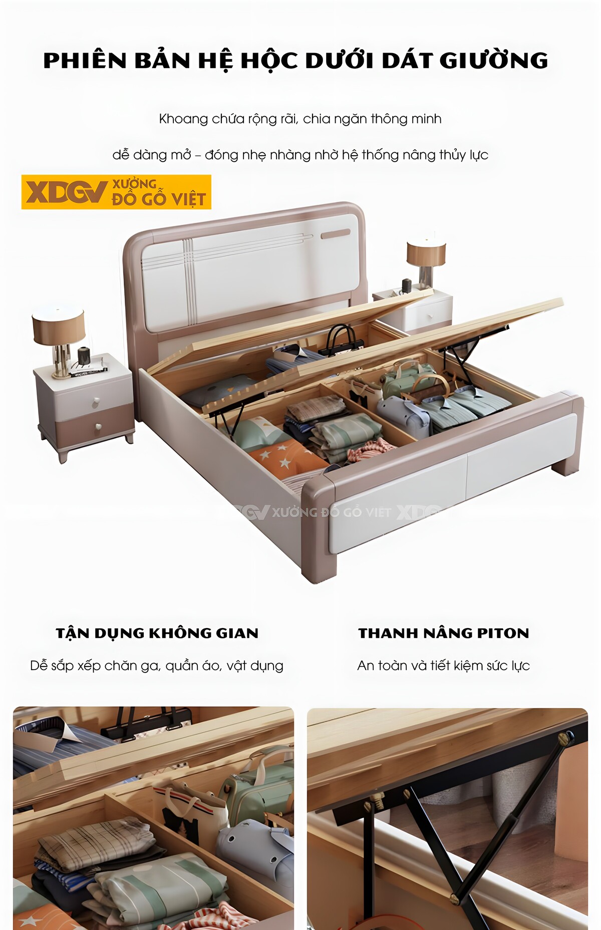 Giường Ngủ Gỗ Cao Su Panel Trắng Soi Rãnh Viền Màu Bo Tròn