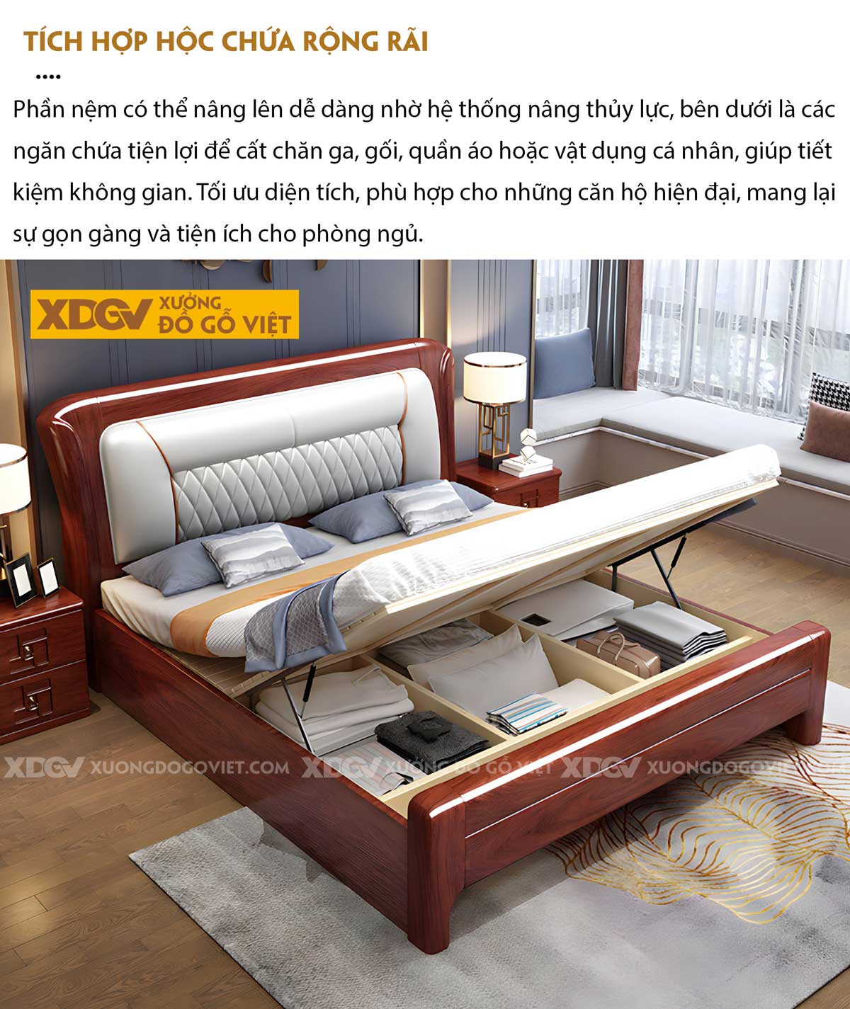 Giường Ngủ Gõ Đỏ Đẹp Gỗ Dày Đầu Bọc Nệm Họa Tiết Quả Trám