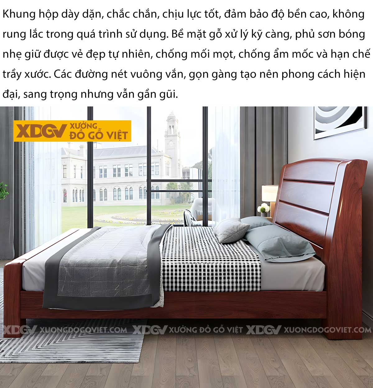 Giường Ngủ Gõ Đỏ Gỗ Dày Dặn Đầu Ghép Tấm Ngang 3 Tầng
