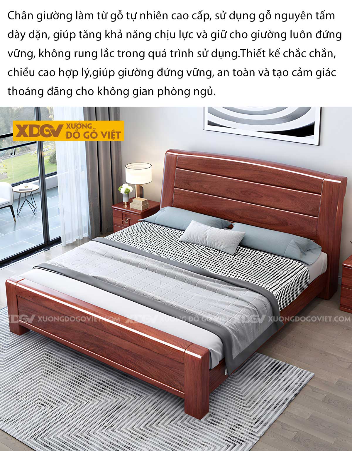 Giường Ngủ Gõ Đỏ Gỗ Dày Dặn Đầu Ghép Tấm Ngang 3 Tầng