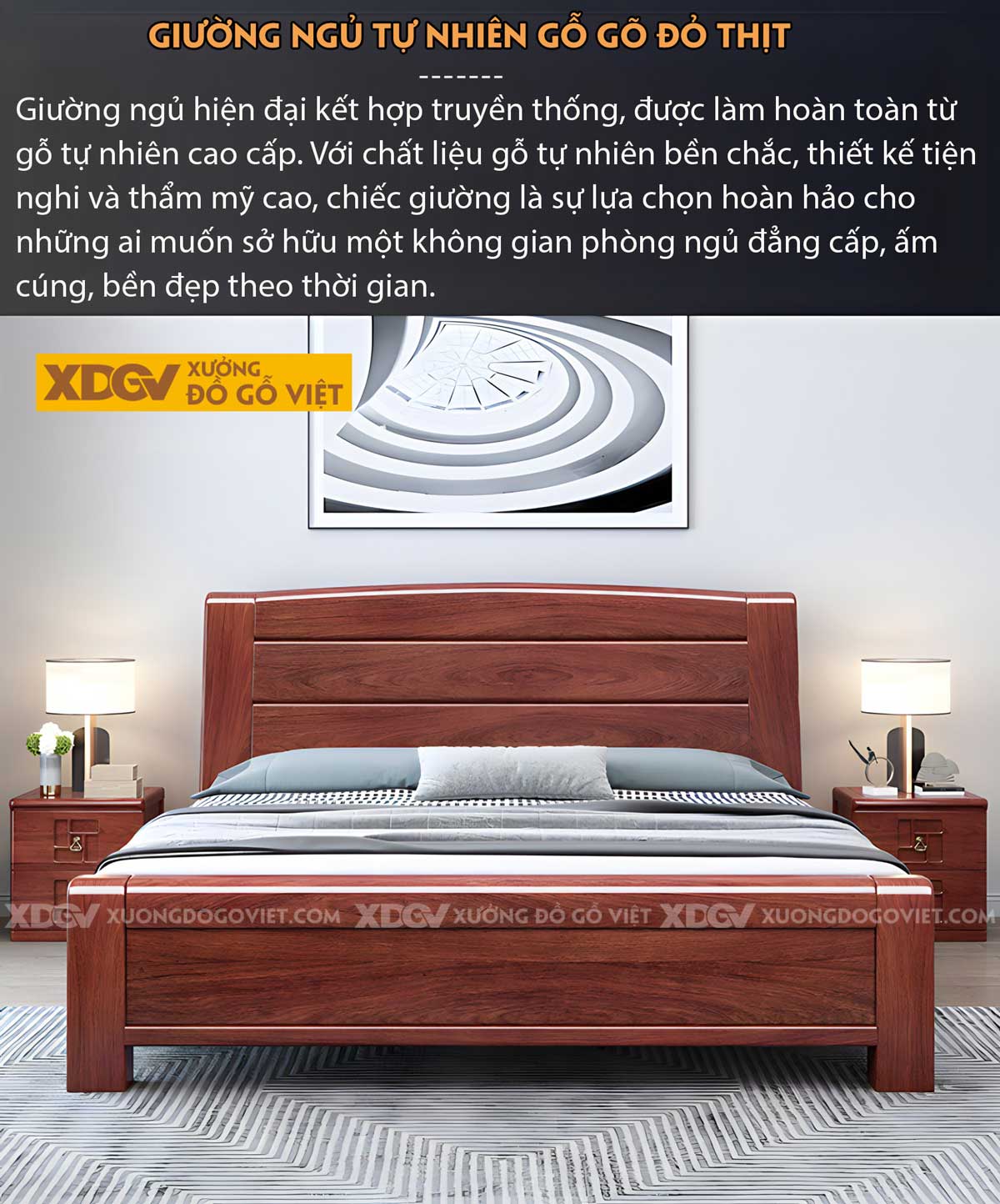 Giường Ngủ Gõ Đỏ Gỗ Dày Dặn Đầu Ghép Tấm Ngang 3 Tầng