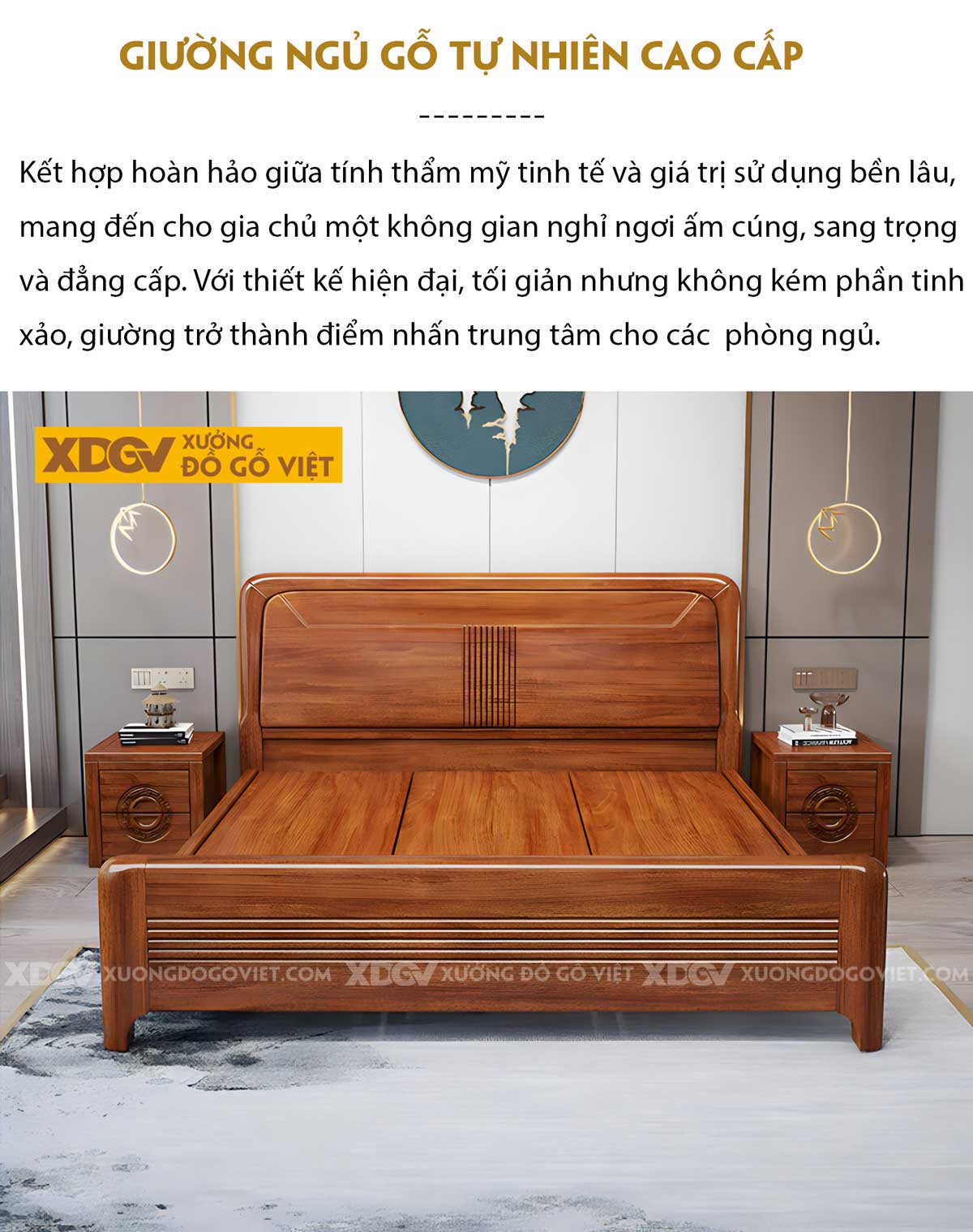 Giường Ngủ Gõ Đỏ Sang Trọng Bo Góc Tròn Kẻ Rãnh Nghệ Thuật