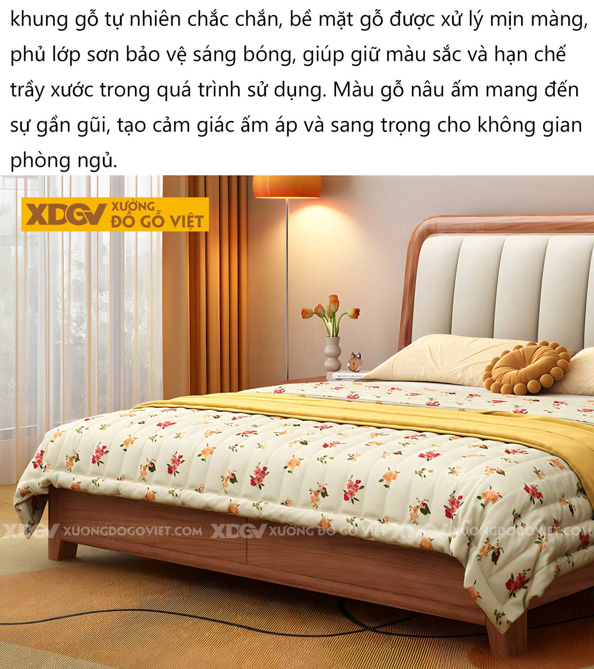 Giường Ngủ Gỗ Gõ Đỏ Chân Thấp Đầu Bo Cong Bọc Nệm Múi Dọc