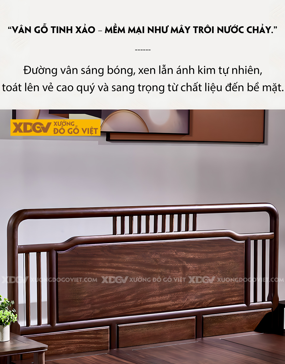 Giường Ngủ Gỗ Lim Hiện Đại Á Đông Đầu Khung Pano Viền Cong