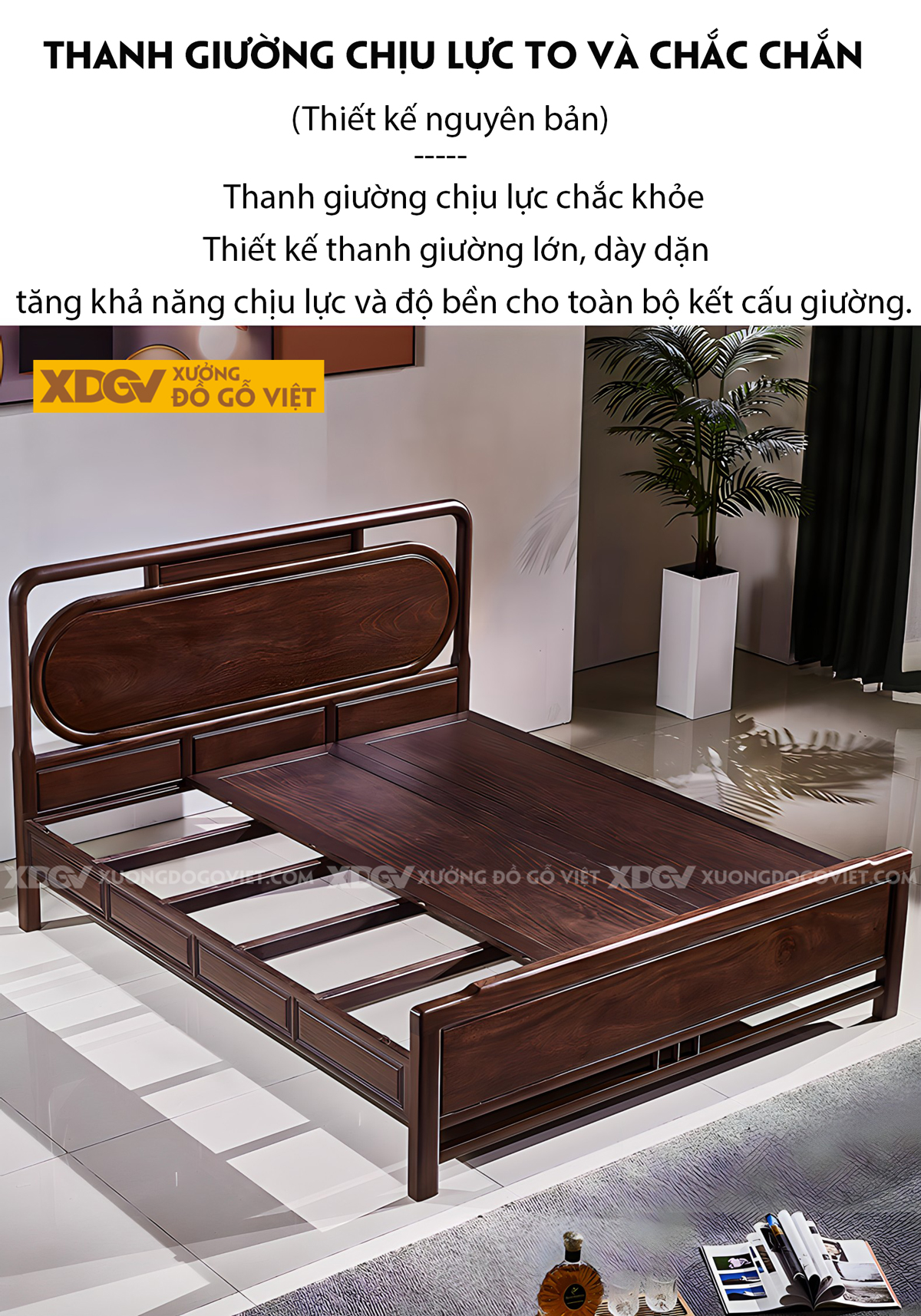 Giường Ngủ Gỗ Lim Hiện Đại Á Đông Đầu Khung Pano Viền Cong