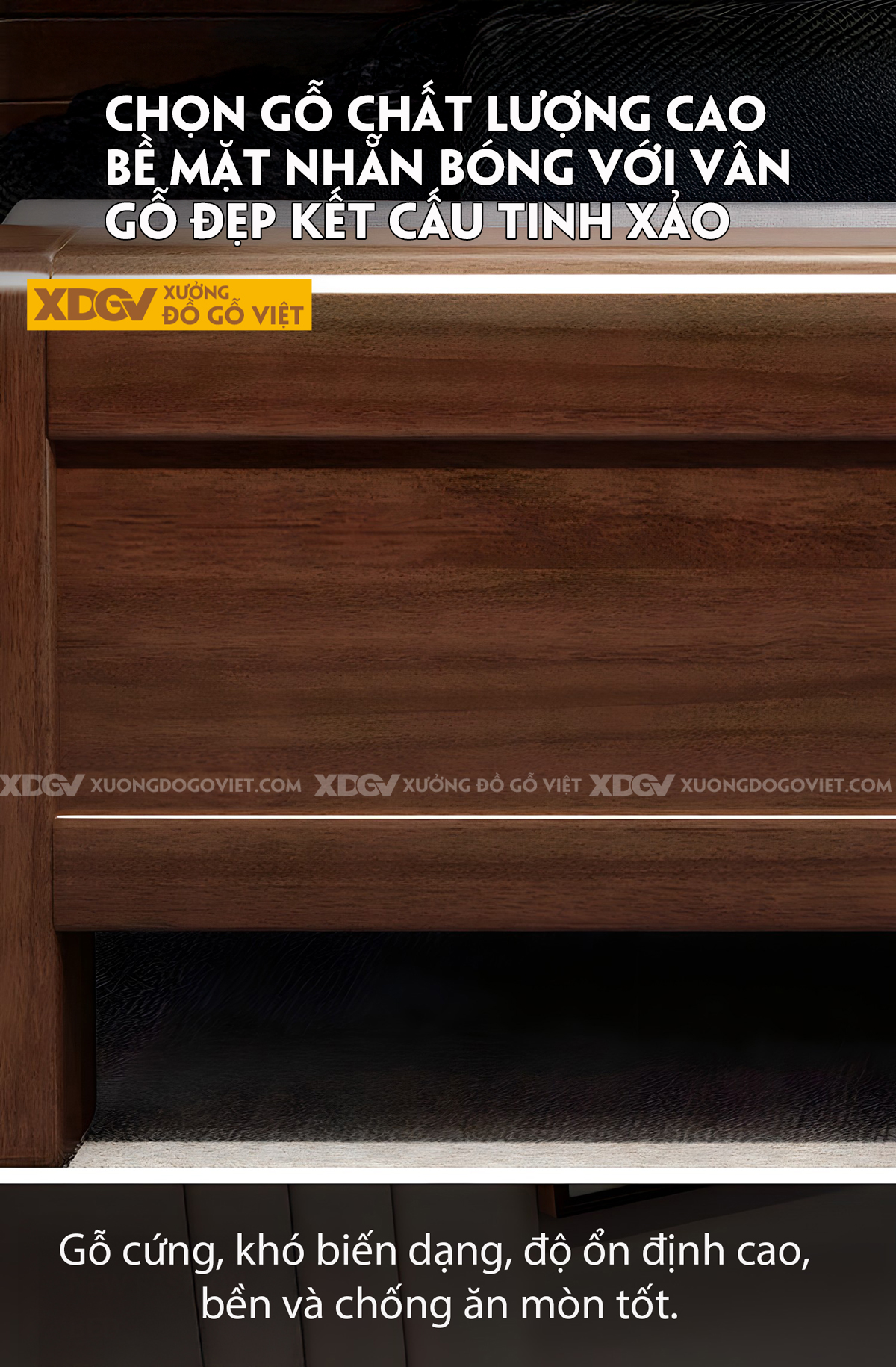 Giường Ngủ Gỗ Lim Hiện Đại Đầu Kẻ Chỉ Chữ V Rãnh Dọc Giữa