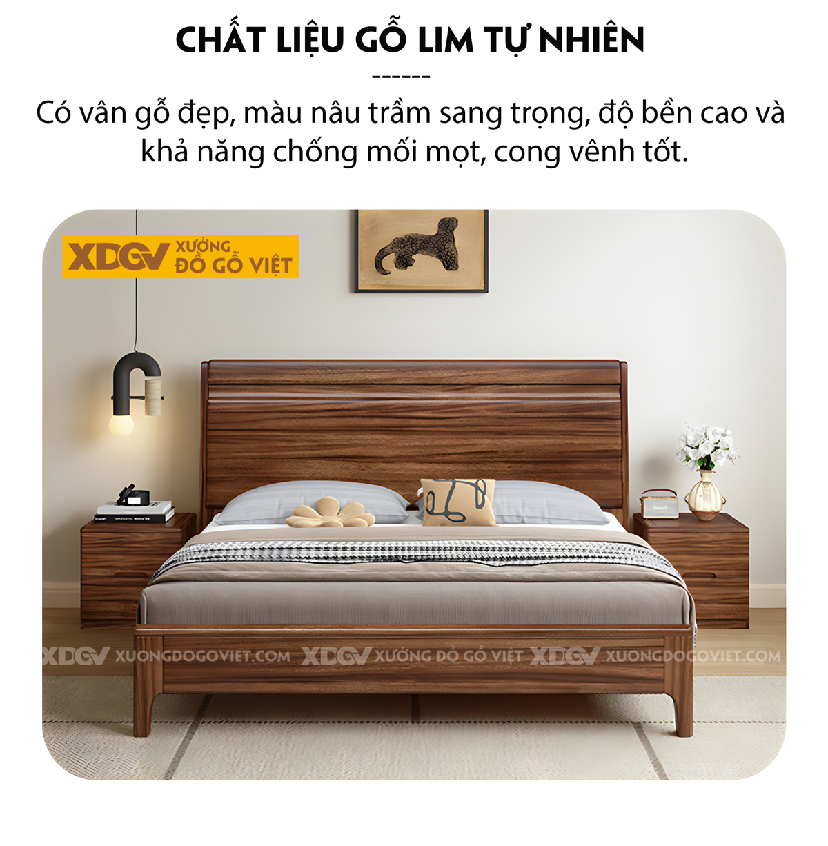 Giường Ngủ Gỗ Lim Hiện Đại Đầu Pano Kết Cấu Liền Mạch
