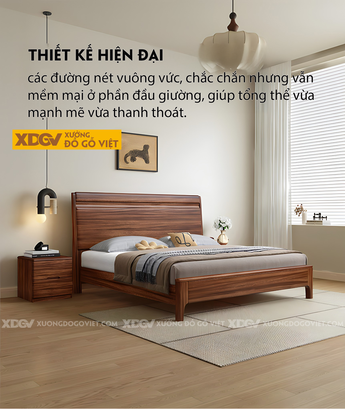 Giường Ngủ Gỗ Lim Hiện Đại Đầu Pano Kết Cấu Liền Mạch