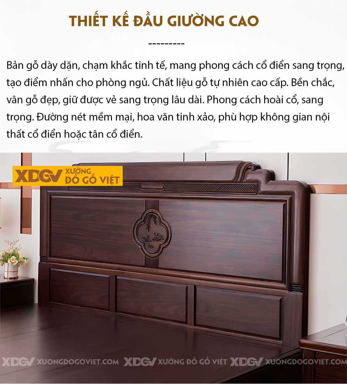 Giường Ngủ Gỗ Óc Chó Á Đông Họa Tiết Tinh Xảo Chân Hổ