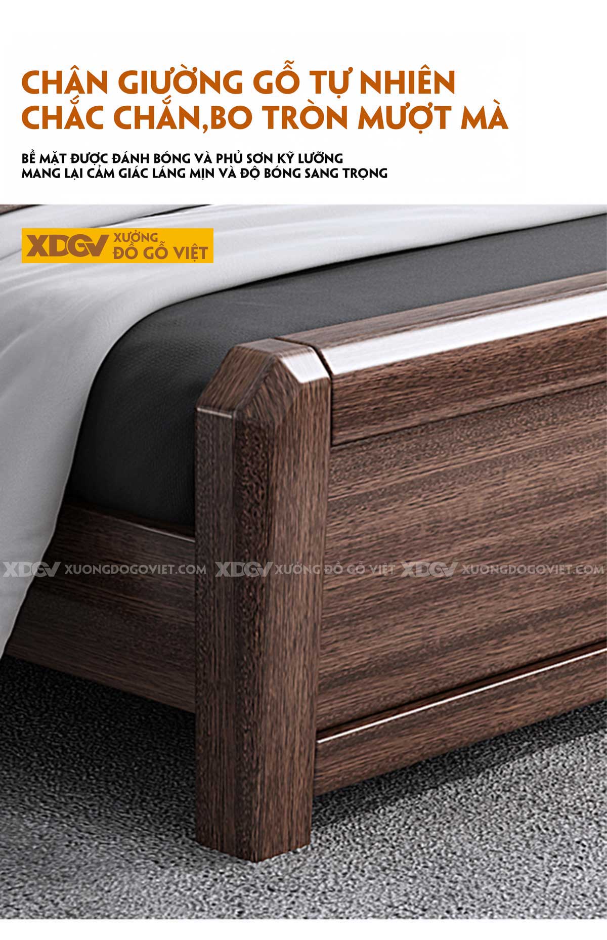 Giường Ngủ Gỗ Óc Chó Đầu Bọc Nệm Kẻ Chỉ Kèm Kệ Trang Trí