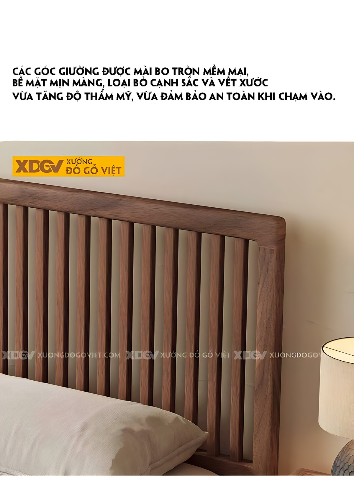 Giường Ngủ Gỗ Óc Chó Japandi Đầu Thanh Nan Đan Xen Mềm Mại