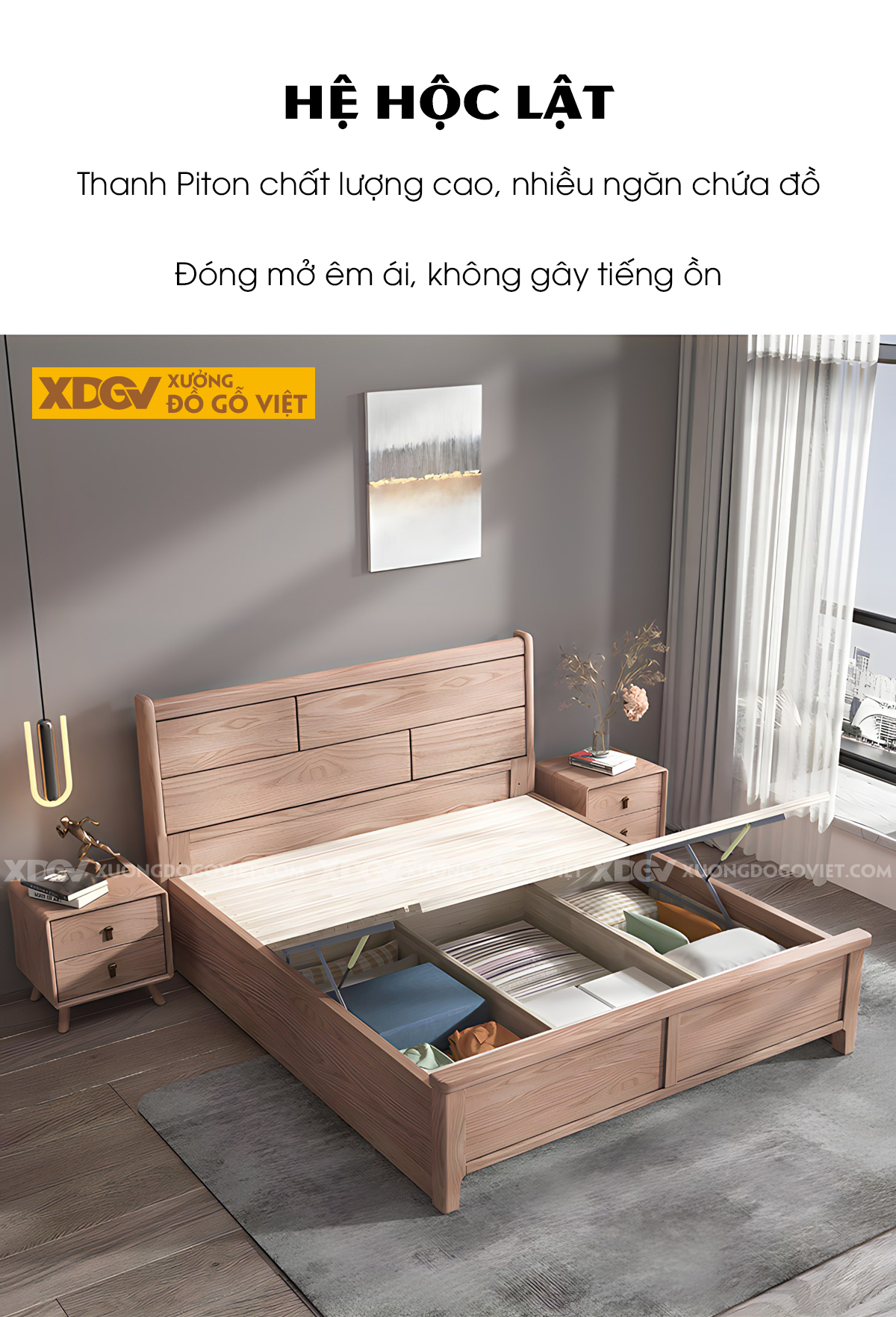 Giường Ngủ Gỗ Sồi Hiện Đại Japandi Mộc Mạc Đa Dạng Thiết Kế