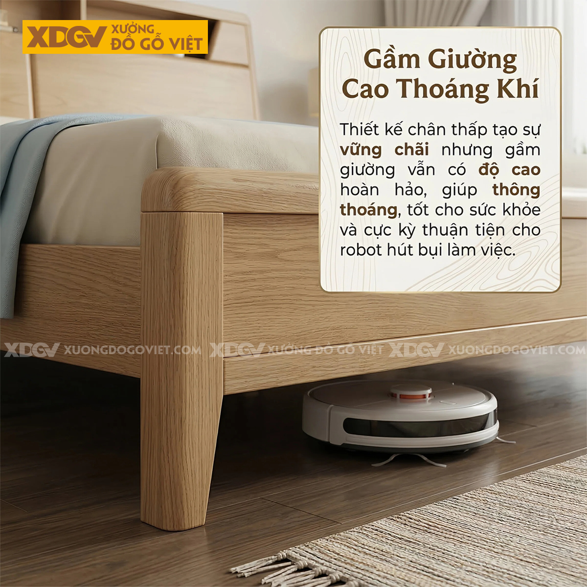 Giường Ngủ Gỗ Sồi Mỹ Thiết Kế Bo Góc Mềm Mại Kèm Kệ Lưu Trữ