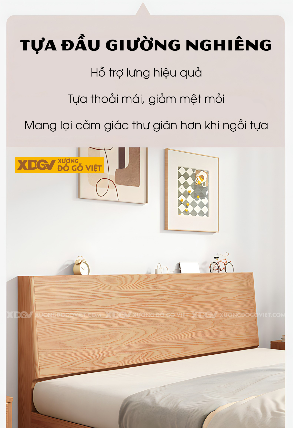 Giường Ngủ Gỗ Sồi Tự Nhiên Hiện Đại Kệ Sau Đầu Giường