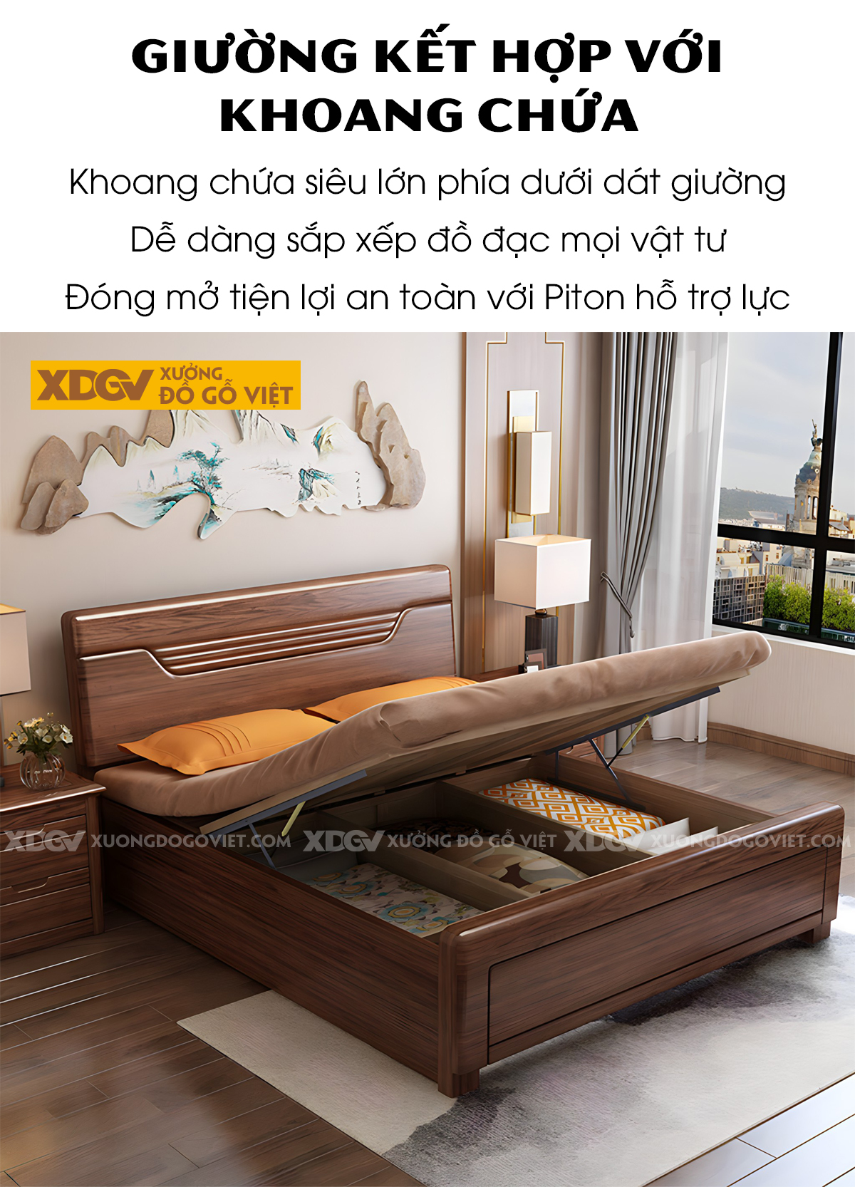 Giường Ngủ Gỗ Sồi Tự Nhiên Kẻ Rãnh Họa Tiết Nghệ Thuật