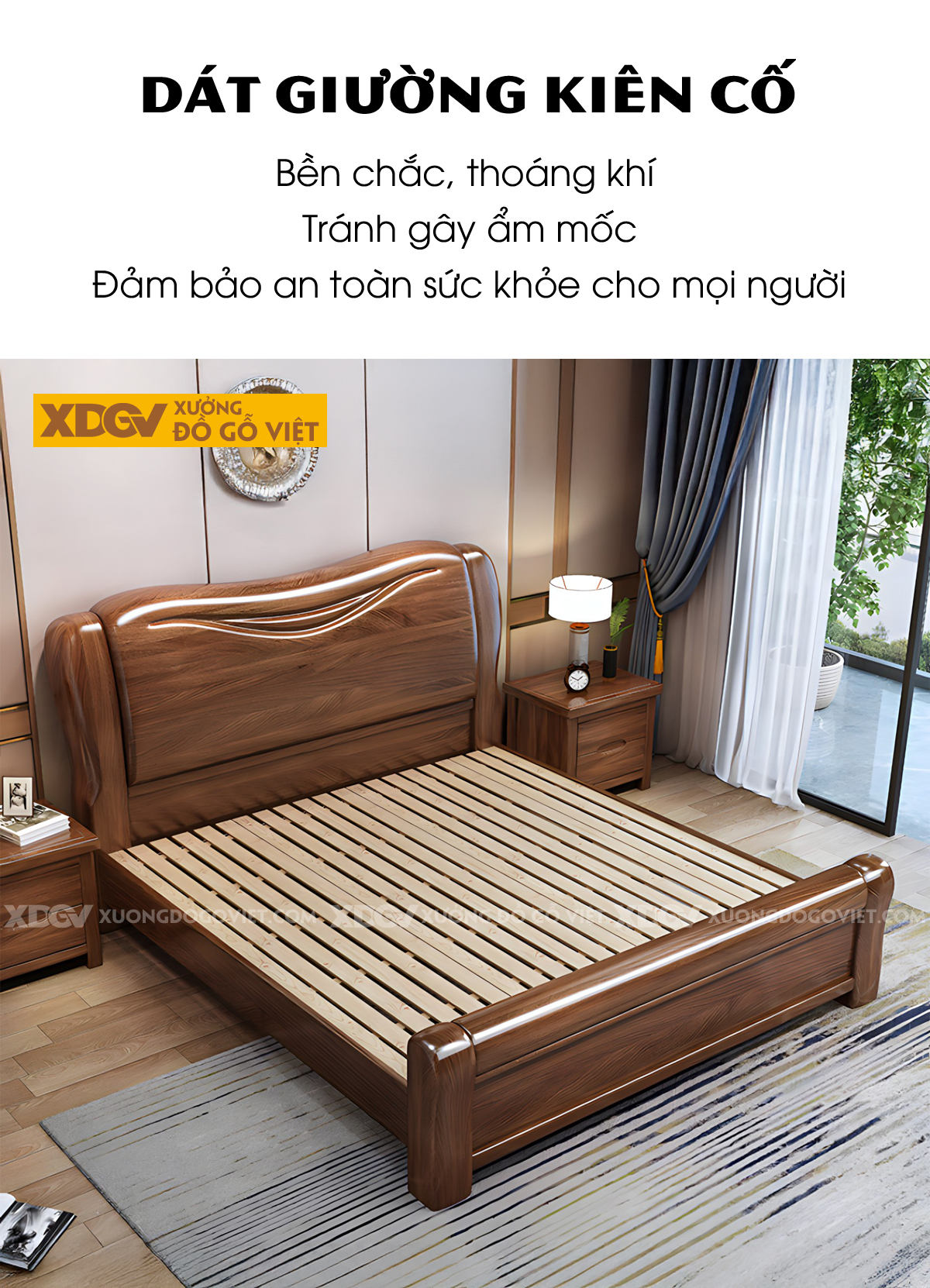 Giường Ngủ Gỗ Sồi Vững Chãi Bo Tròn Uốn Cong Nghệ Thuật