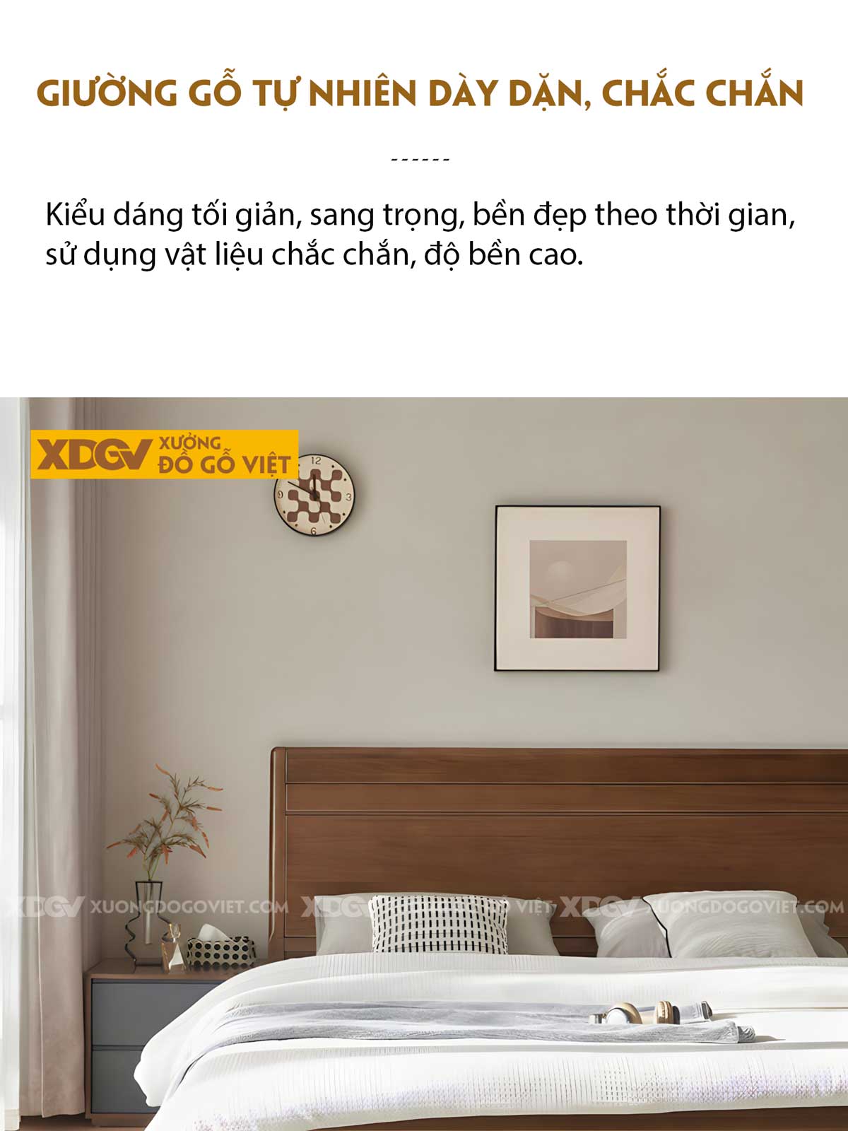 Giường Ngủ Gỗ Veneer Óc Chó Hiện Đại Tối Giản Đầu Rãnh Ngang