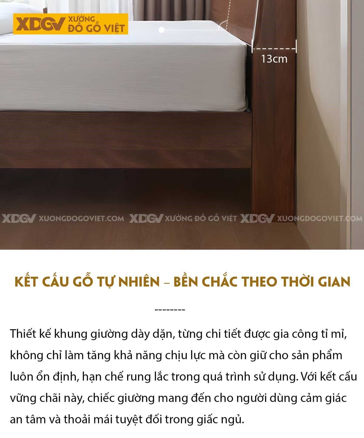 Giường Ngủ Gỗ Veneer Óc Chó Hiện Đại Tối Giản Đầu Rãnh Ngang