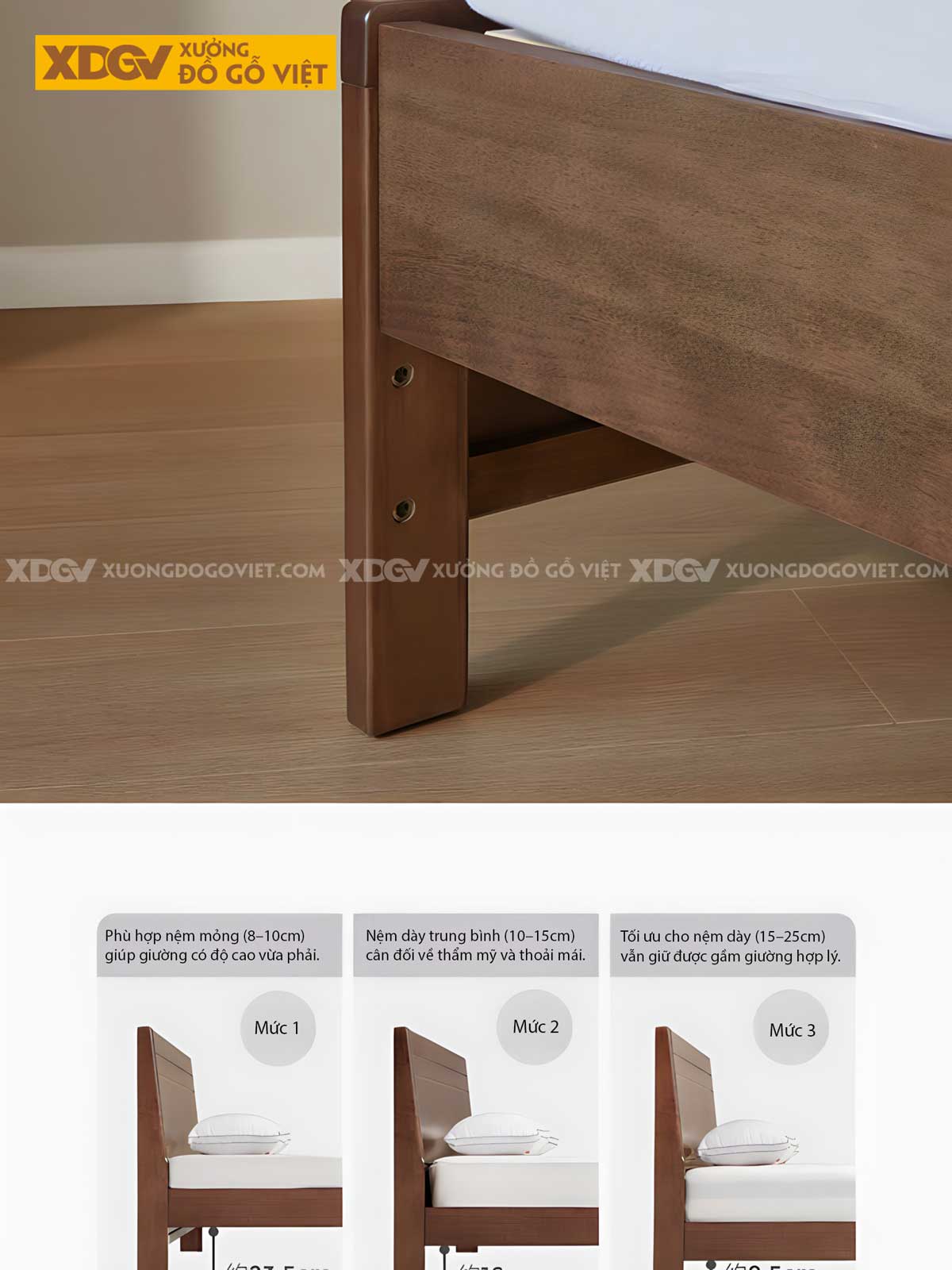 Giường Ngủ Gỗ Veneer Óc Chó Hiện Đại Tối Giản Đầu Rãnh Ngang