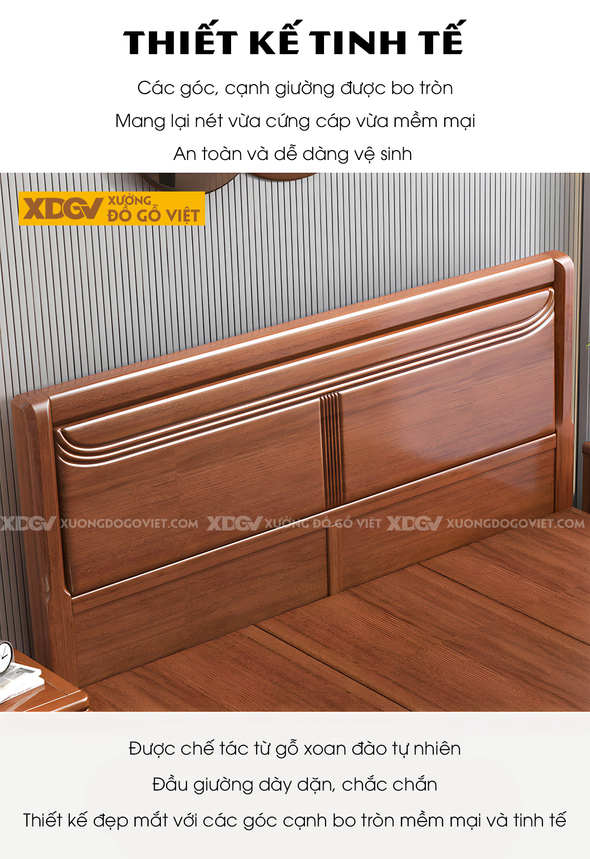 Giường Ngủ Gỗ Xoan Đào Đầu Kẻ Rãnh Khắc Chìm Nghệ Thuật