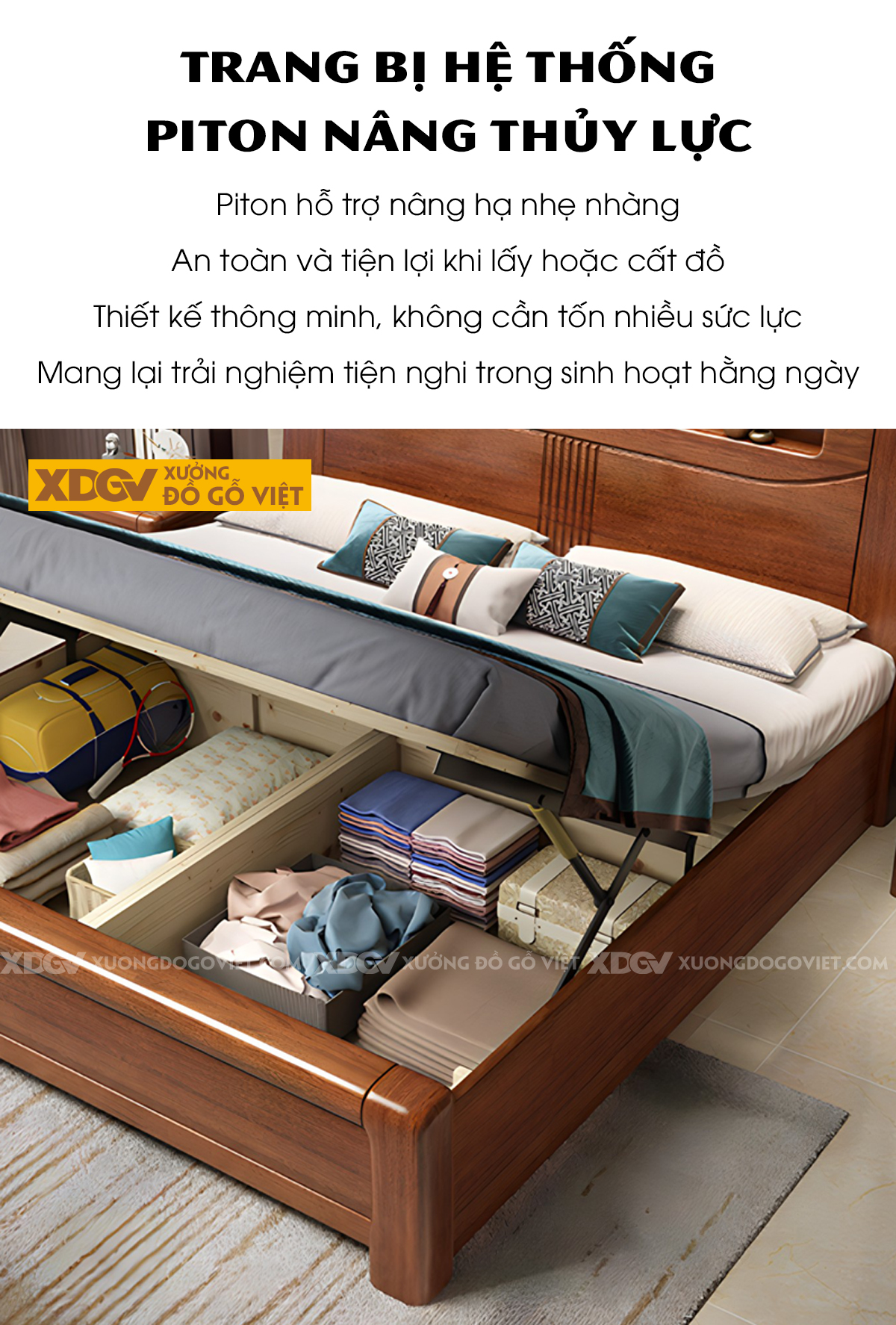 Giường Ngủ Gỗ Xoan Đào Dày Bo Góc Đầu Kẻ Rãnh Kệ Âm Có Led