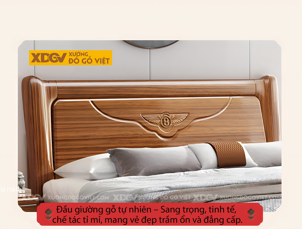 Giường Ngủ Lim Hiện Đại Gỗ Dày Đầu Dáng Cánh Chim Cách Điệu
